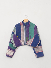 The Kaira Cropped Quilted Patchwork Kantha Jacket