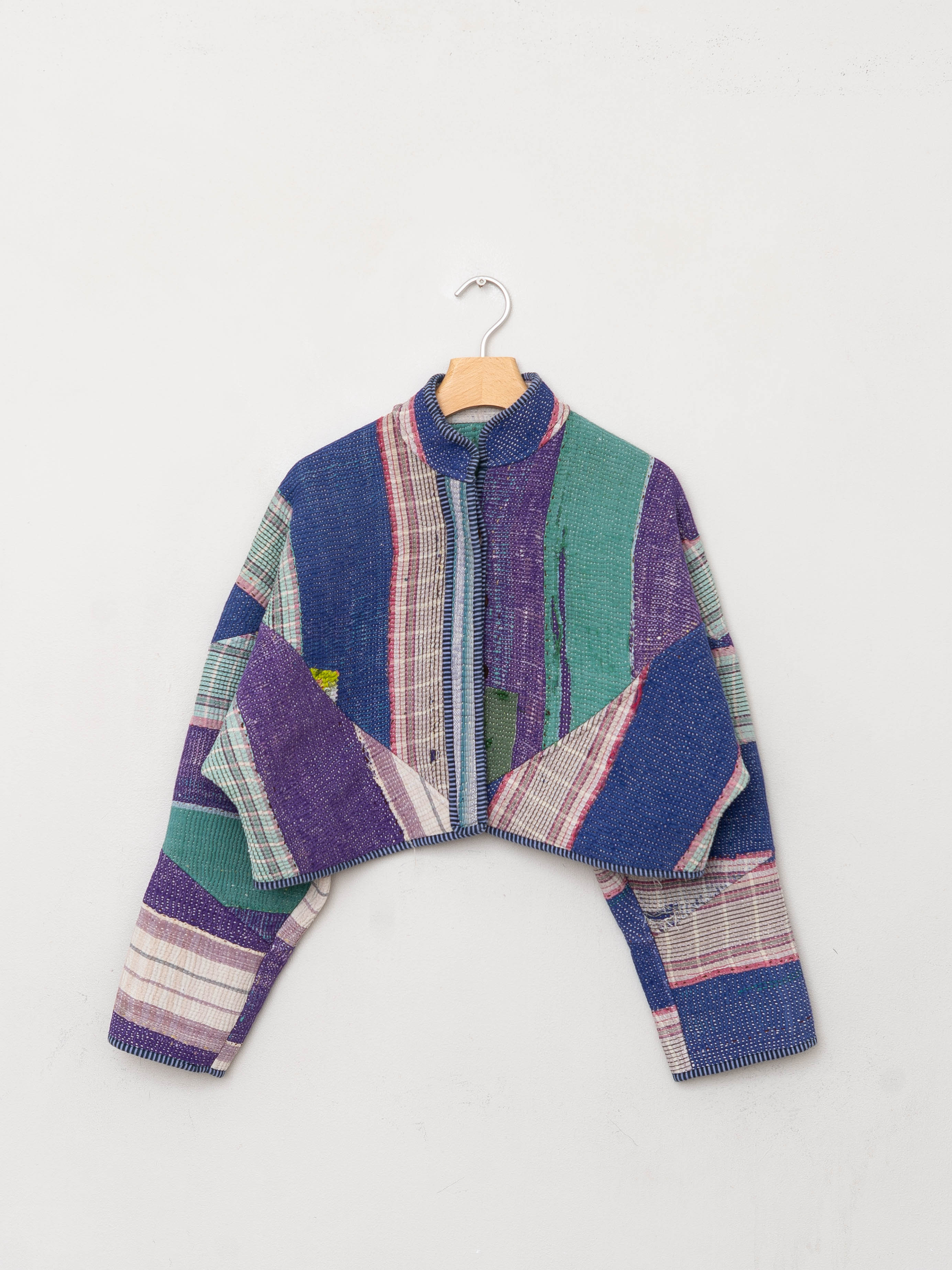 The Kaira Cropped Quilted Patchwork Kantha Jacket