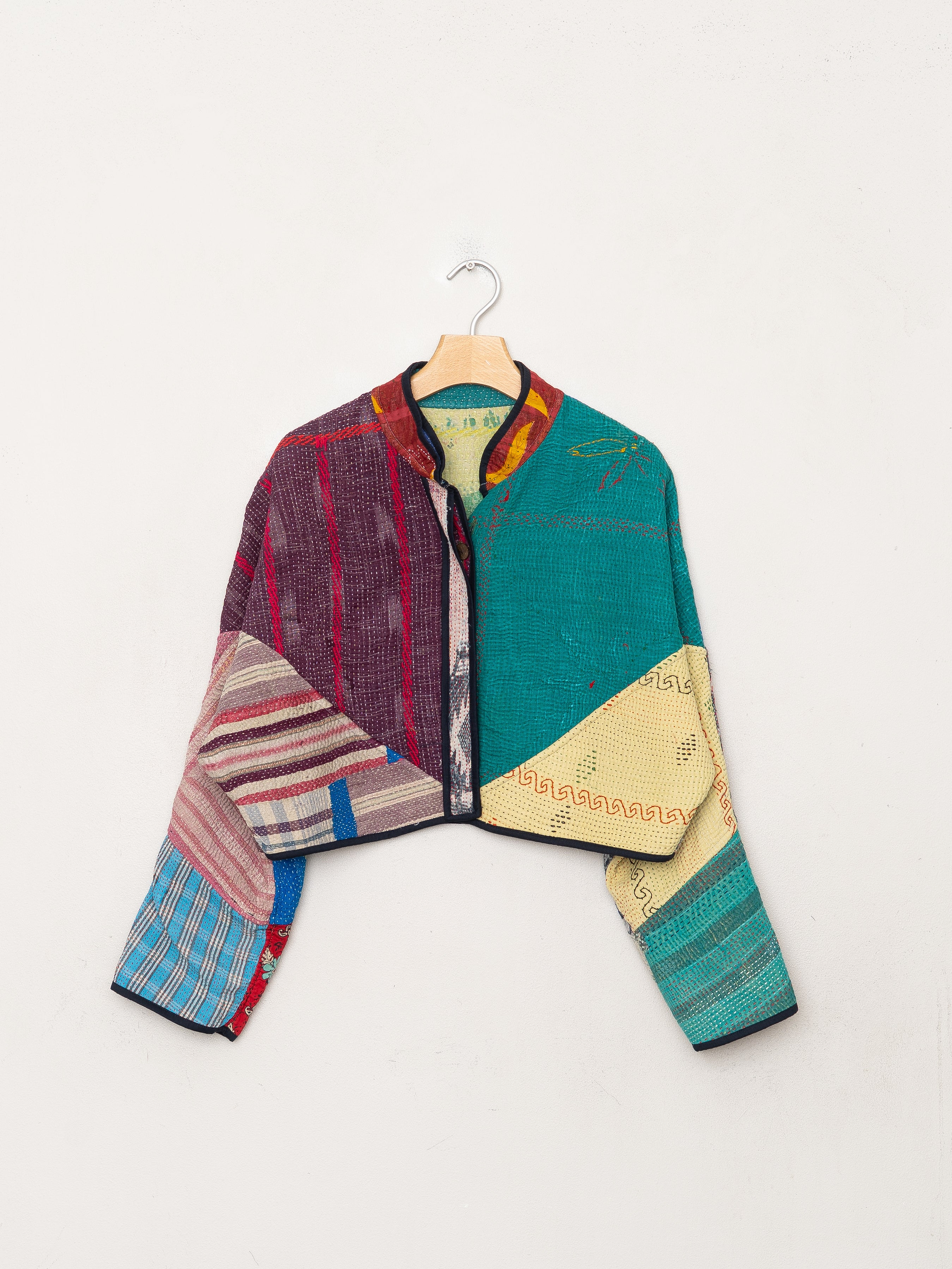 The Kaira Cropped Quilted Patchwork Kantha Jacket