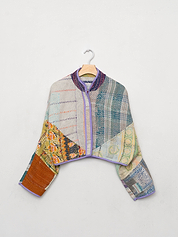 The Kaira Cropped Quilted Patchwork Kantha Jacket