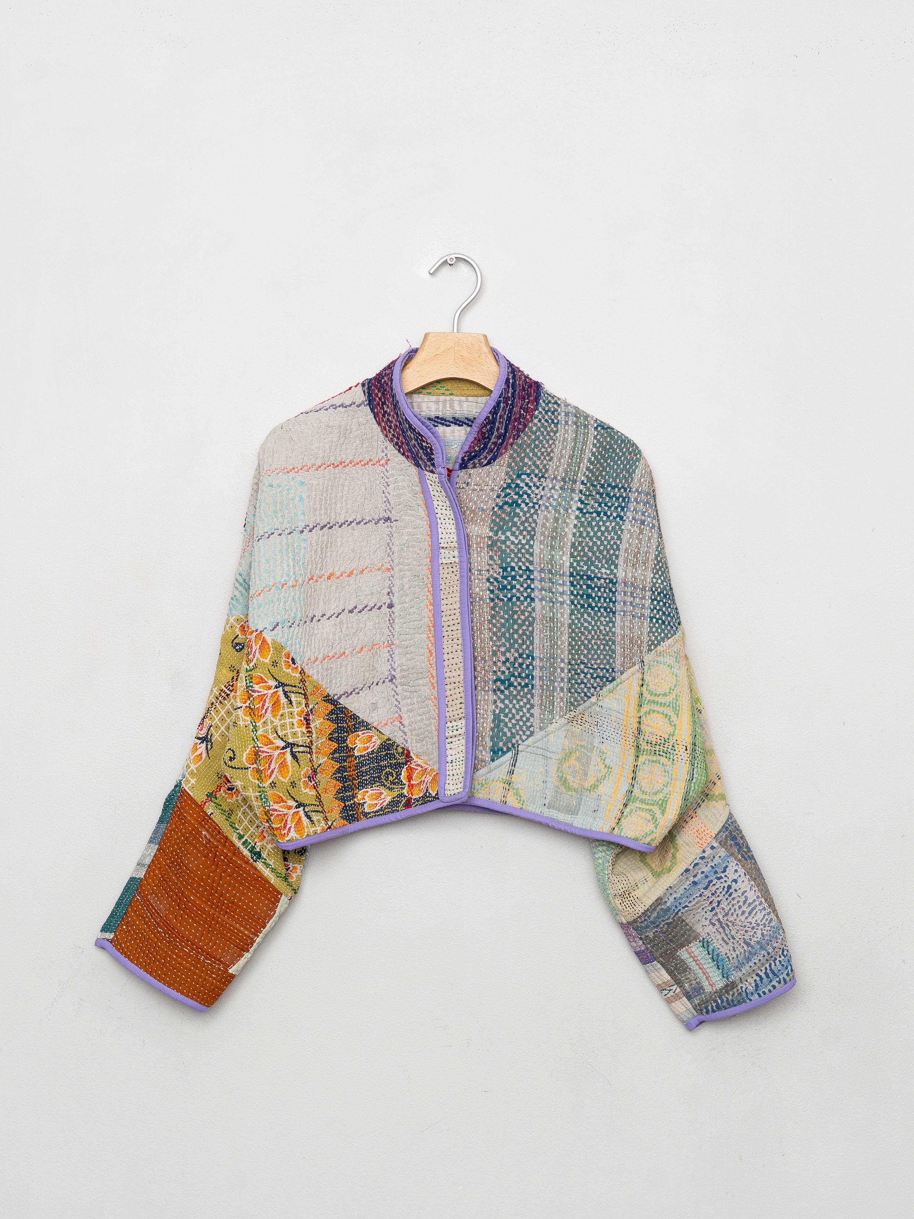 The Kaira Cropped Quilted Patchwork Kantha Jacket