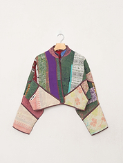 The Kaira Cropped Quilted Patchwork Kantha Jacket