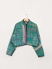The Kaira Cropped Quilted Patchwork Kantha Jacket
