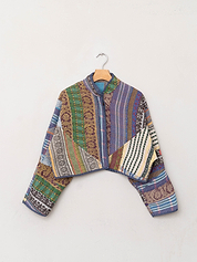 The Kaira Cropped Quilted Patchwork Kantha Jacket