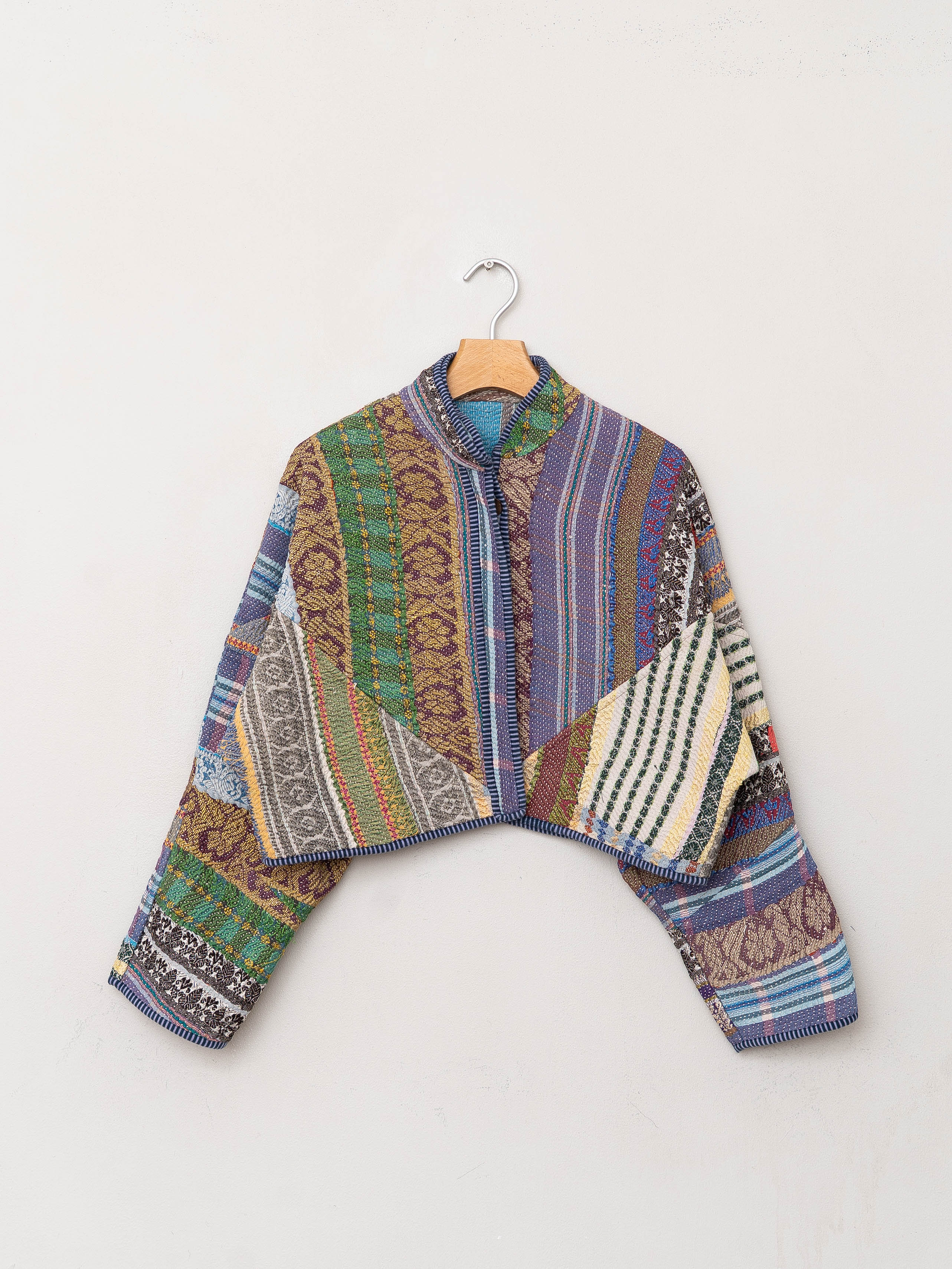 The Kaira Cropped Quilted Patchwork Kantha Jacket