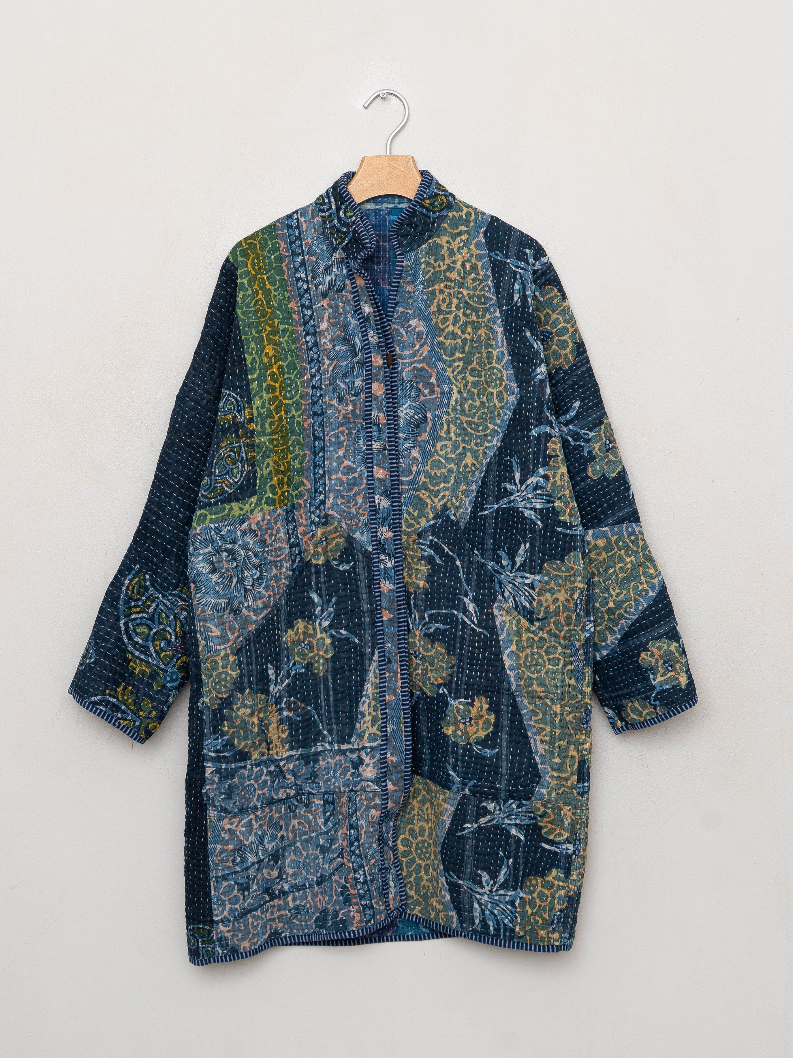 The Sai Quilted Indigo Kantha Coat