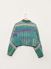 The Kaira Cropped Quilted Patchwork Kantha Jacket