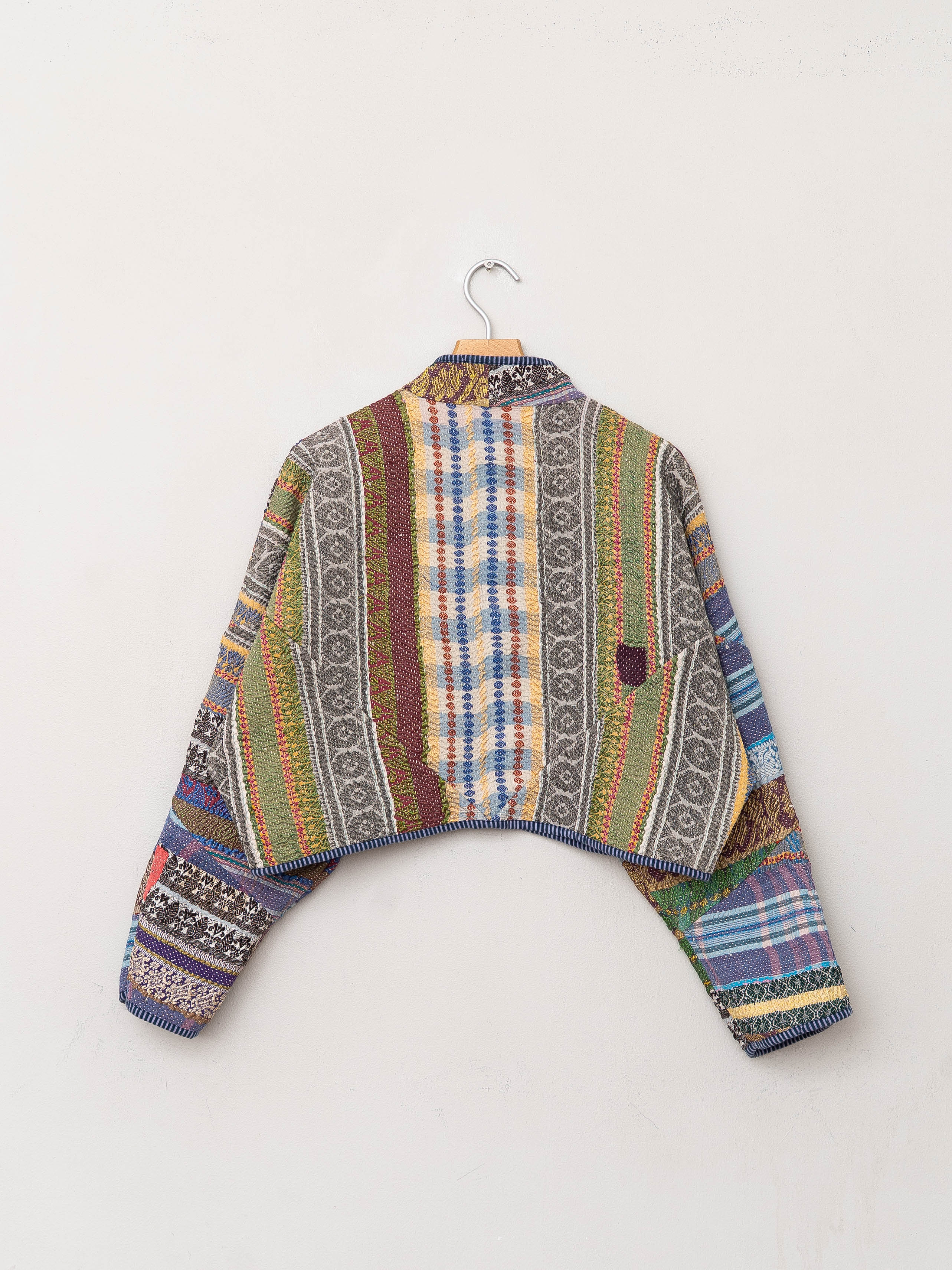The Kaira Cropped Quilted Patchwork Kantha Jacket
