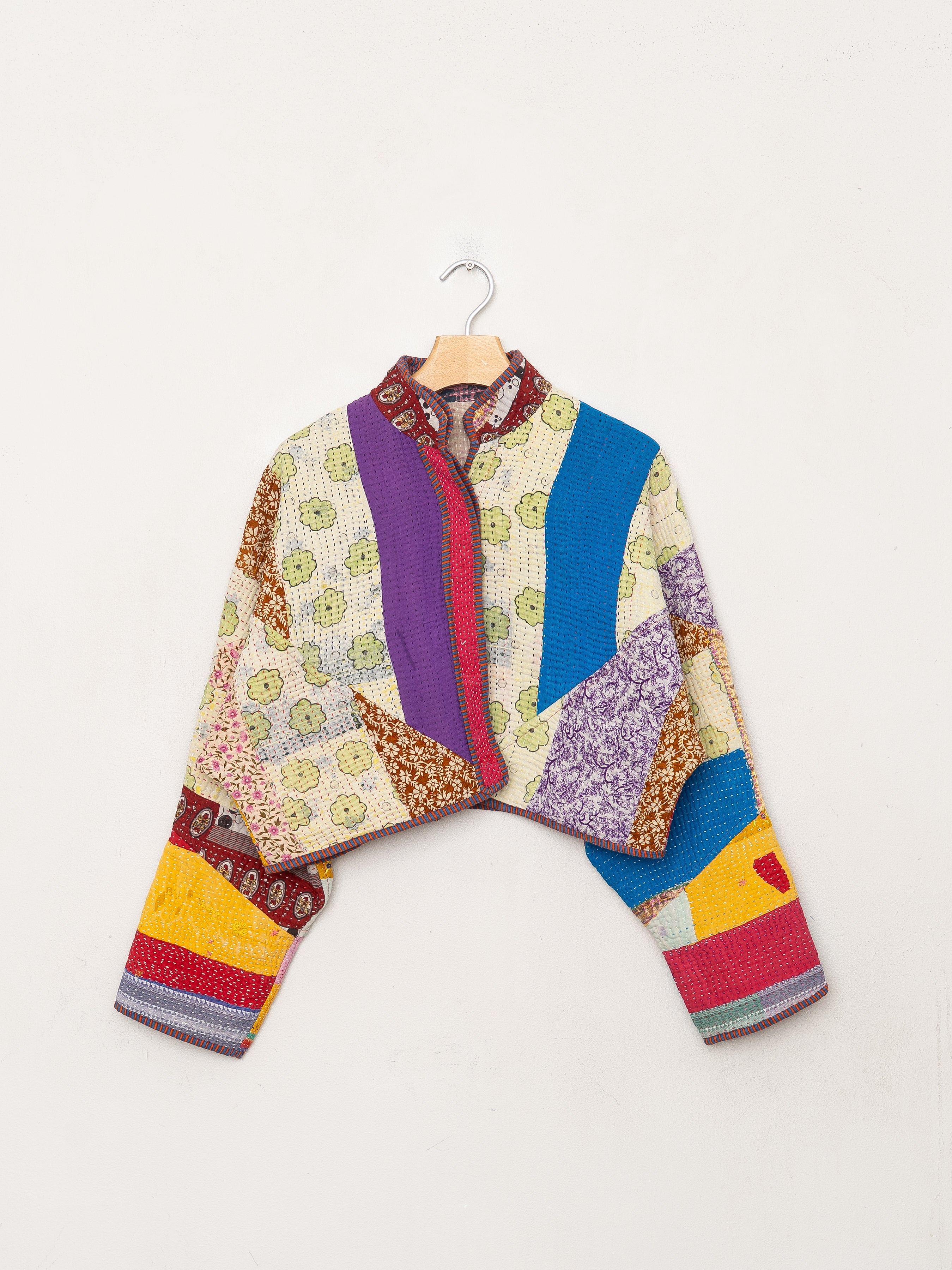 The Kaira Cropped Quilted Patchwork Kantha Jacket