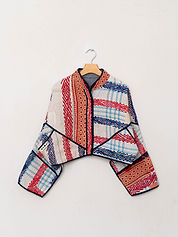 The Kaira Cropped Quilted Patchwork Kantha Jacket