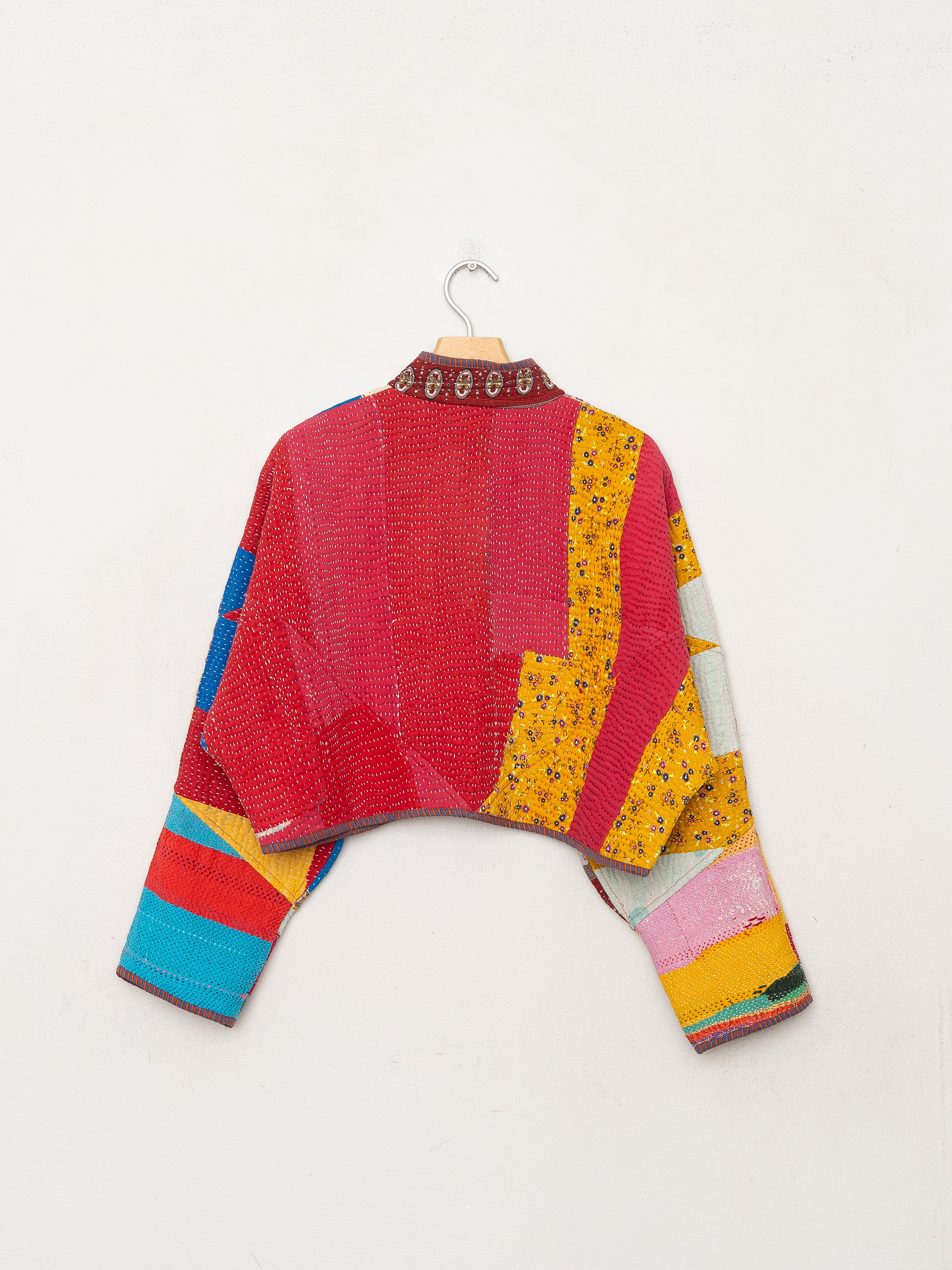 The Kaira Cropped Quilted Patchwork Kantha Jacket