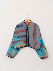 The Kaira Cropped Quilted Patchwork Kantha Jacket