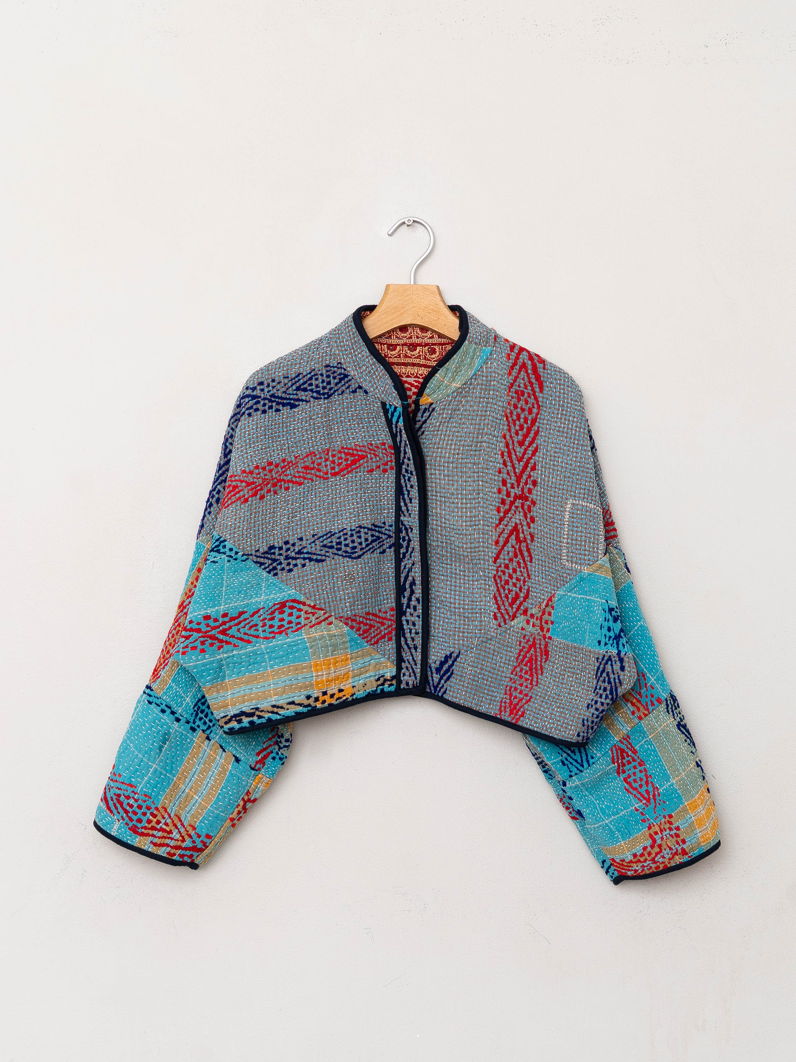 The Kaira Cropped Quilted Patchwork Kantha Jacket