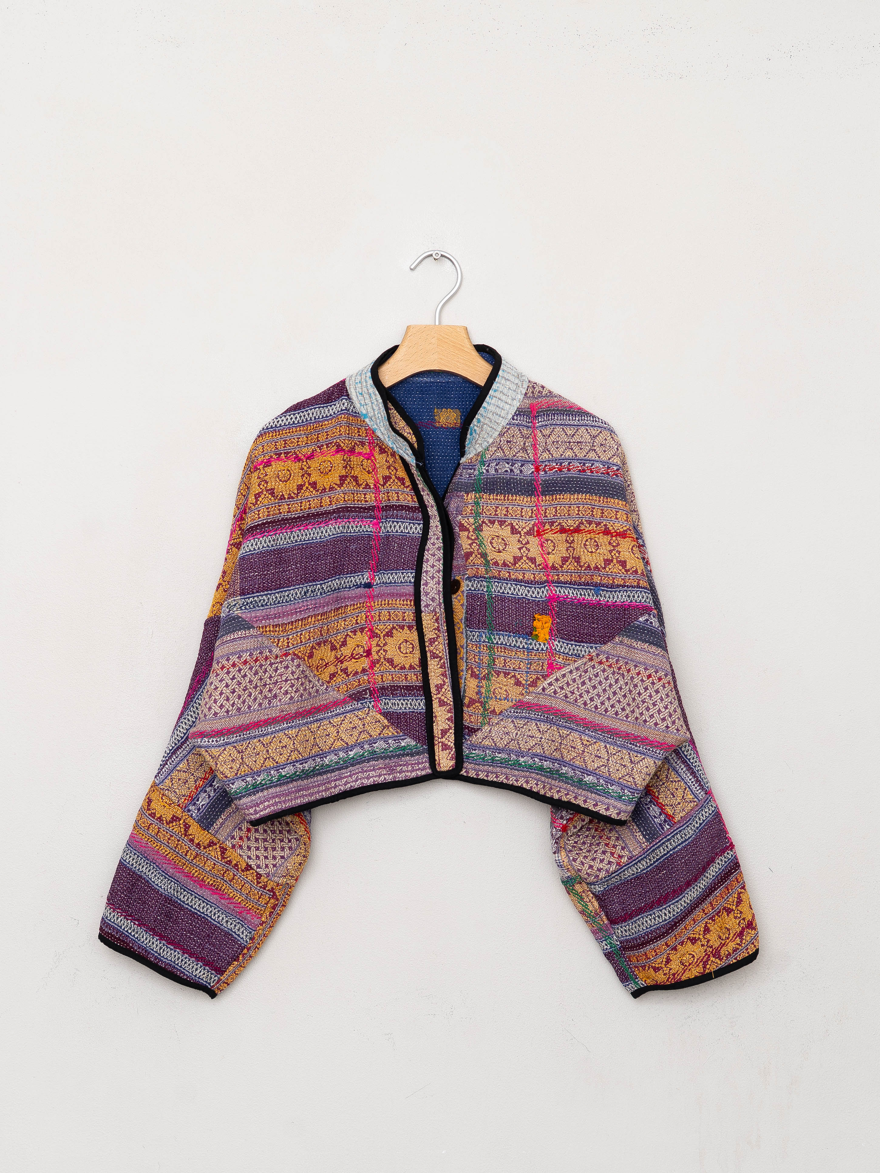 The Kaira Cropped Quilted Patchwork Kantha Jacket