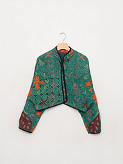 The Kaira Cropped Suzani Quilted Kantha Jacket