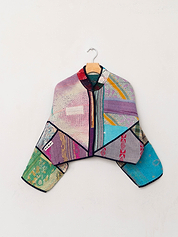 The Kaira Cropped Quilted Patchwork Kantha Jacket