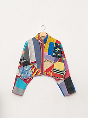 The Kaira Cropped Quilted Patchwork Kantha Jacket
