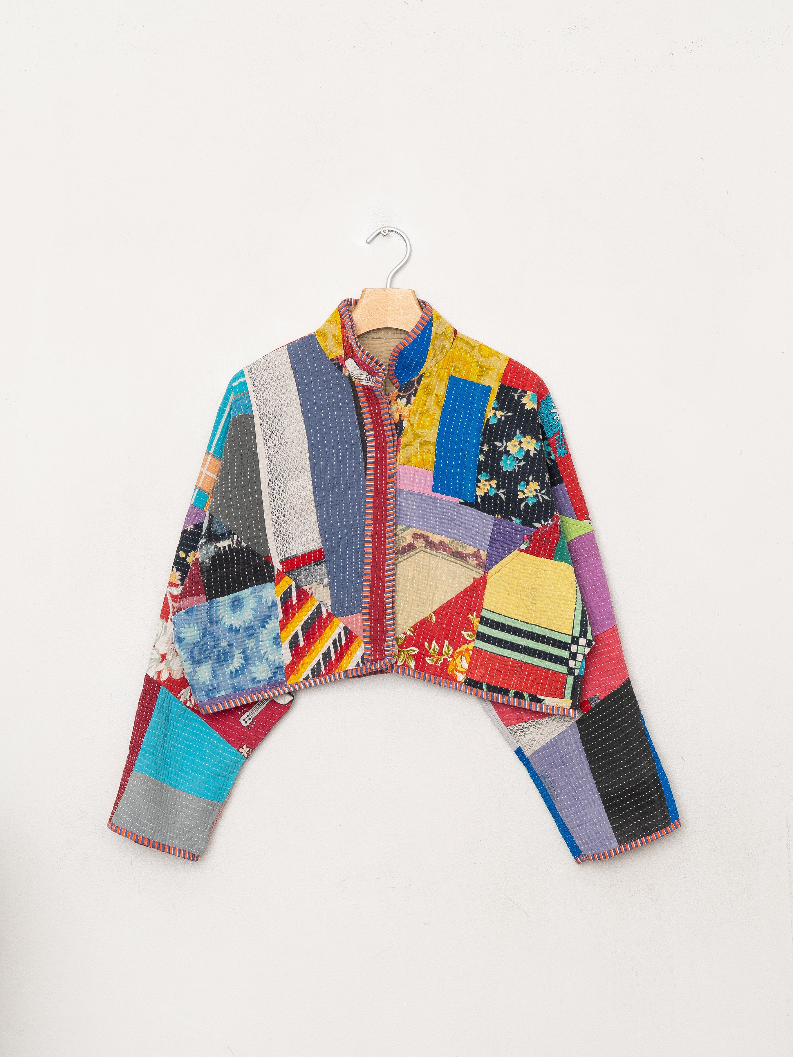 The Kaira Cropped Quilted Patchwork Kantha Jacket