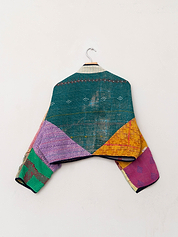 The Kaira Cropped Quilted Patchwork Kantha Jacket