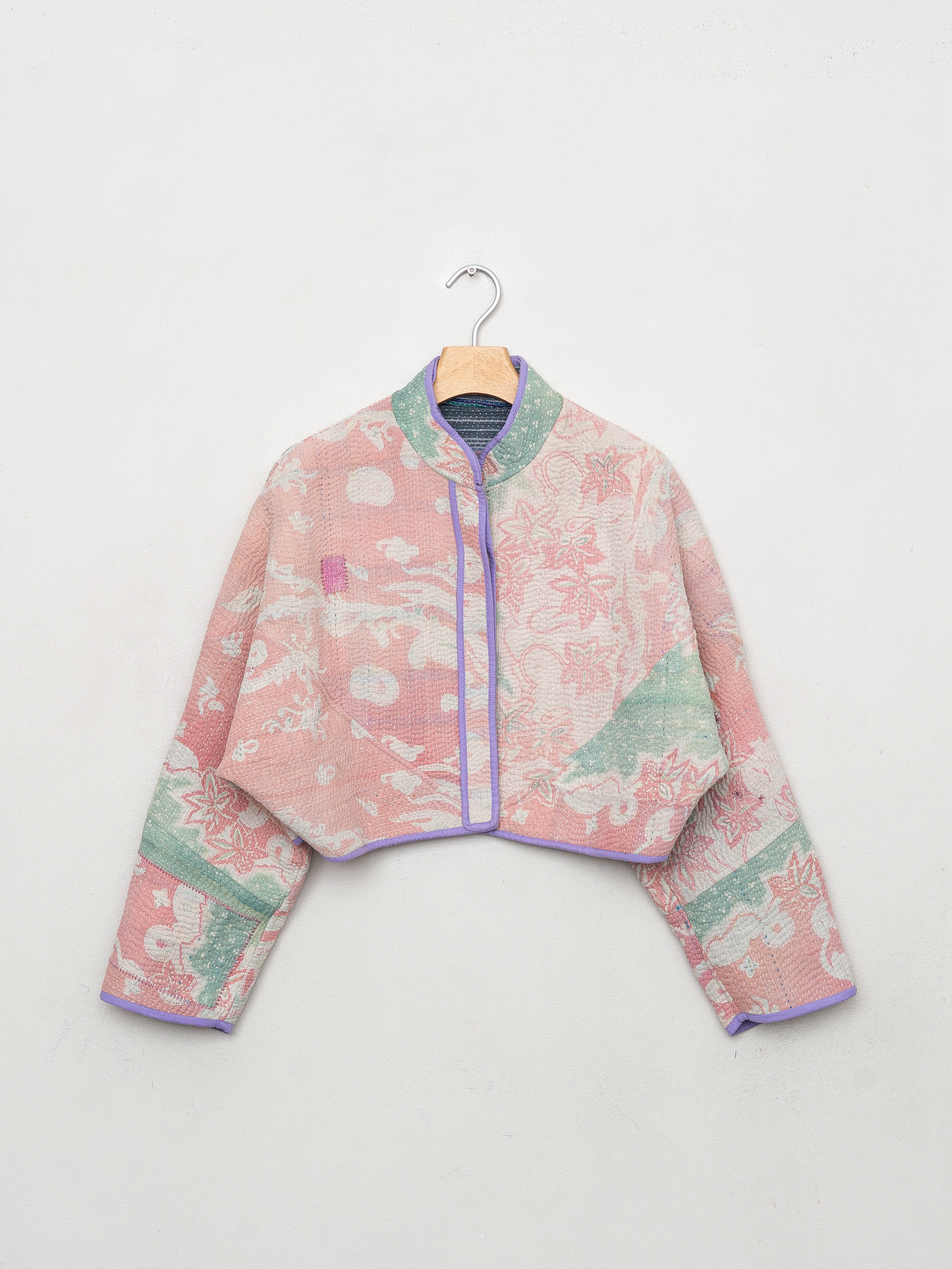The Kaira Cropped Quilted Patchwork Kantha Jacket