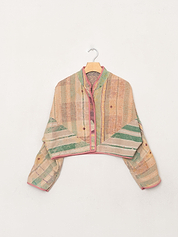 The Kaira Cropped Quilted Patchwork Kantha Jacket