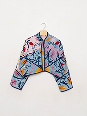 The Kaira Cropped Suzani Quilted Kantha Jacket