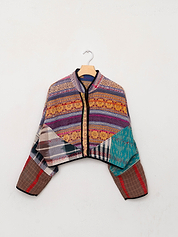 The Kaira Cropped Quilted Patchwork Kantha Jacket