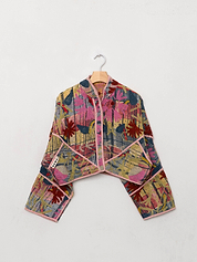 The Kaira Cropped Suzani Quilted Kantha Jacket