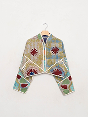The Kaira Cropped Suzani Quilted Kantha Jacket