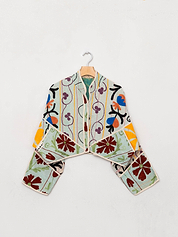 The Kaira Cropped Suzani Quilted Kantha Jacket
