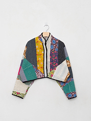 The Kaira Cropped Quilted Patchwork Kantha Jacket