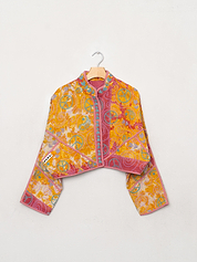 The Kaira Cropped Suzani Quilted Kantha Jacket