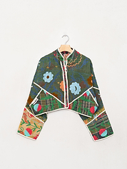 The Kaira Cropped Suzani Quilted Kantha Jacket