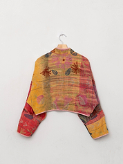 The Kaira Cropped Suzani Quilted Kantha Jacket