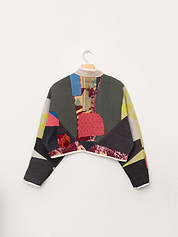The Kaira Cropped Quilted Patchwork Kantha Jacket