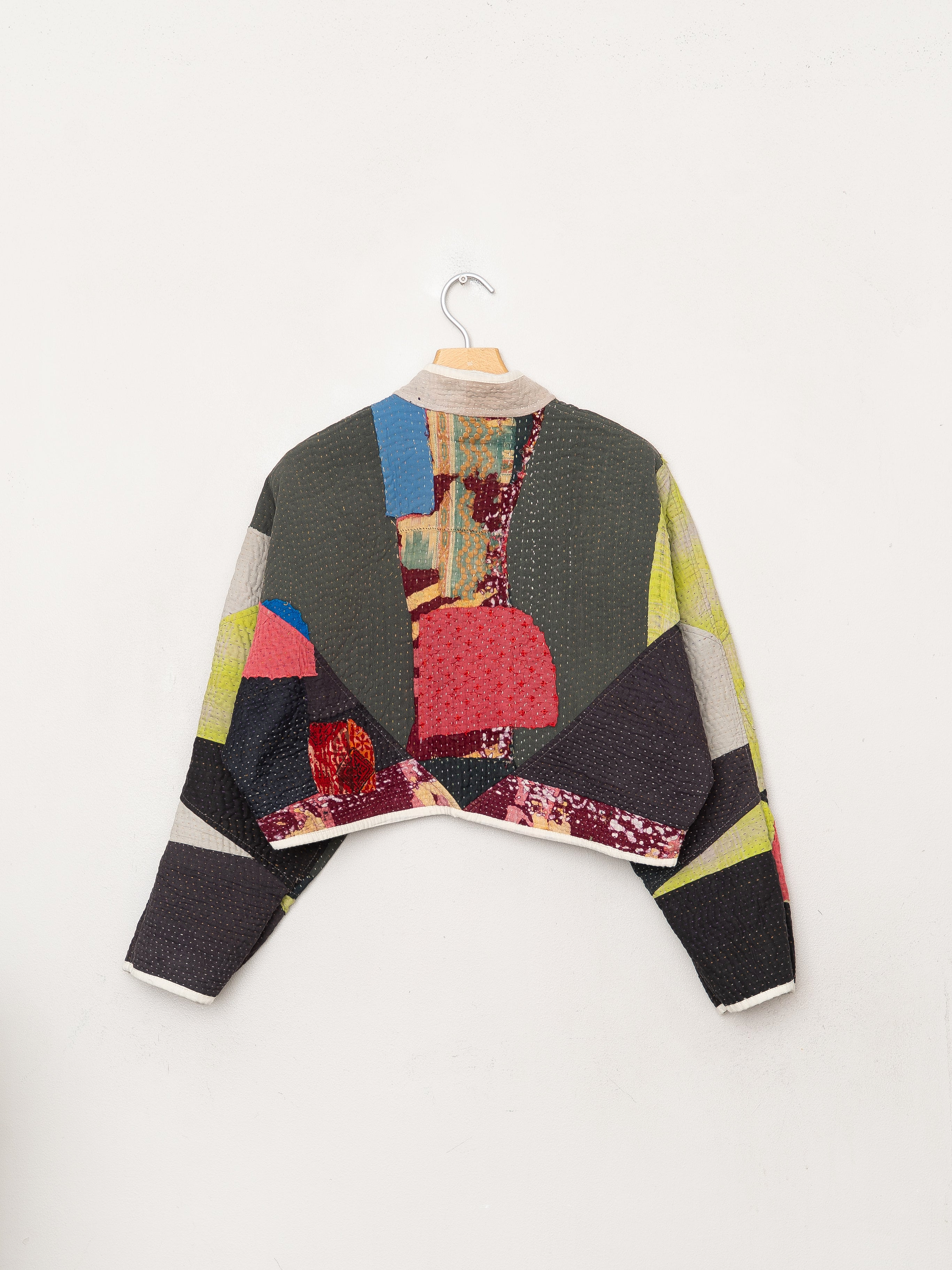 The Kaira Cropped Quilted Patchwork Kantha Jacket
