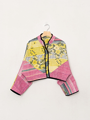The Kaira Cropped Quilted Patchwork Kantha Jacket