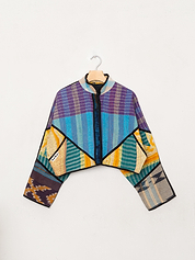 The Kaira Cropped Quilted Patchwork Kantha Jacket