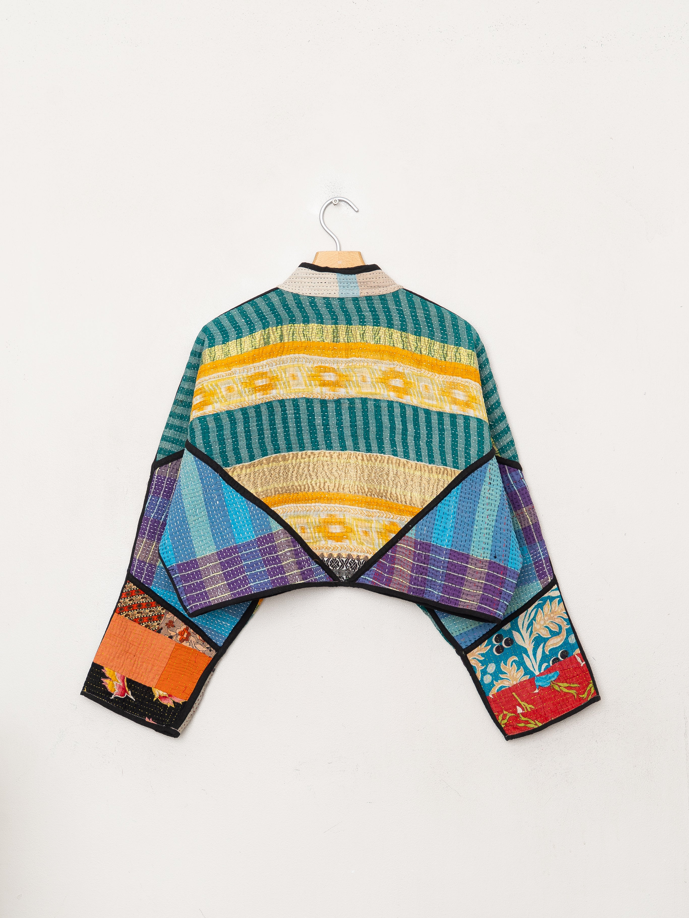 The Kaira Cropped Quilted Patchwork Kantha Jacket