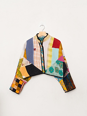The Kaira Cropped Quilted Patchwork Kantha Jacket