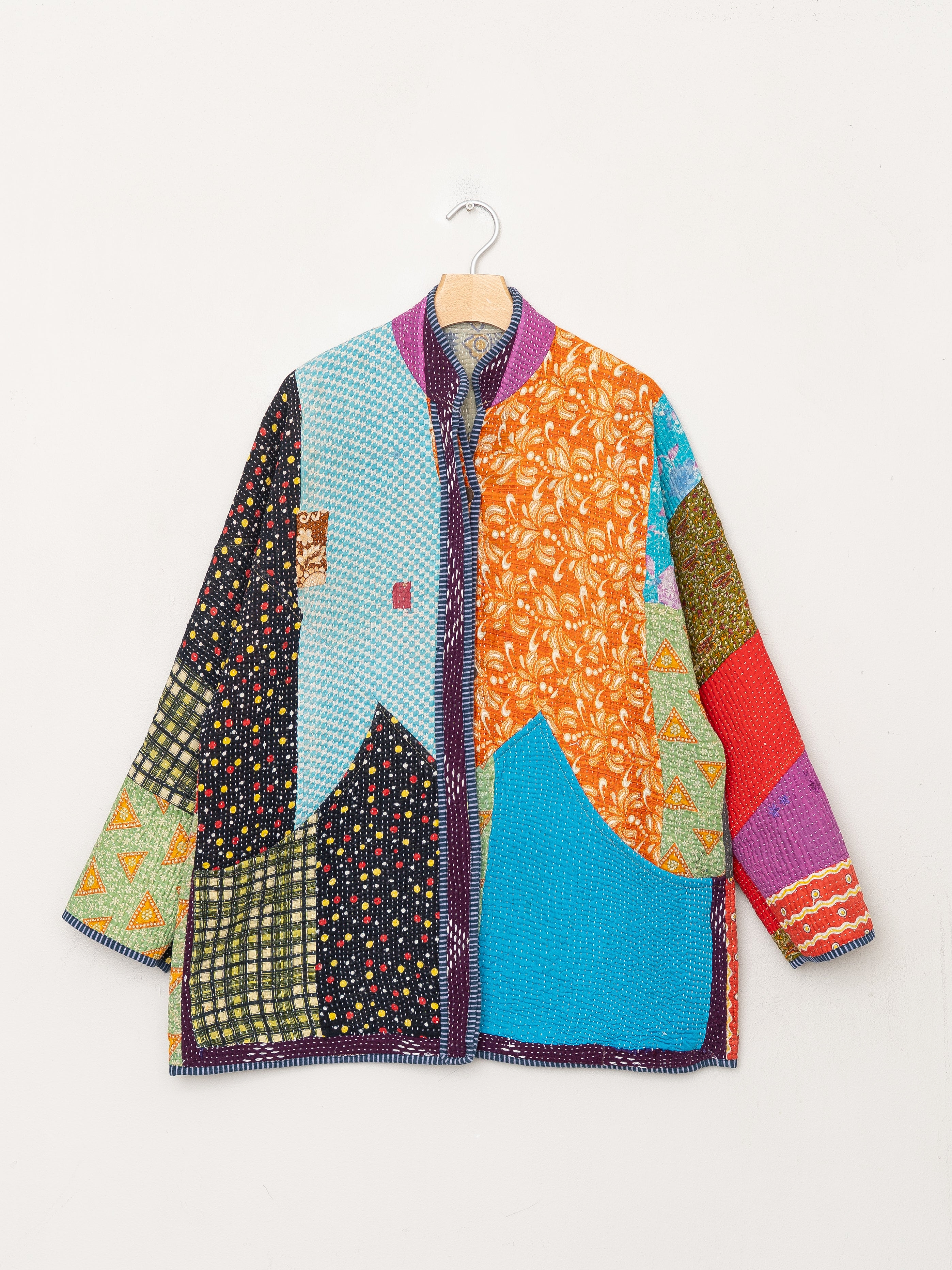 The Narmada Quilted Patchwork Kantha Jacket