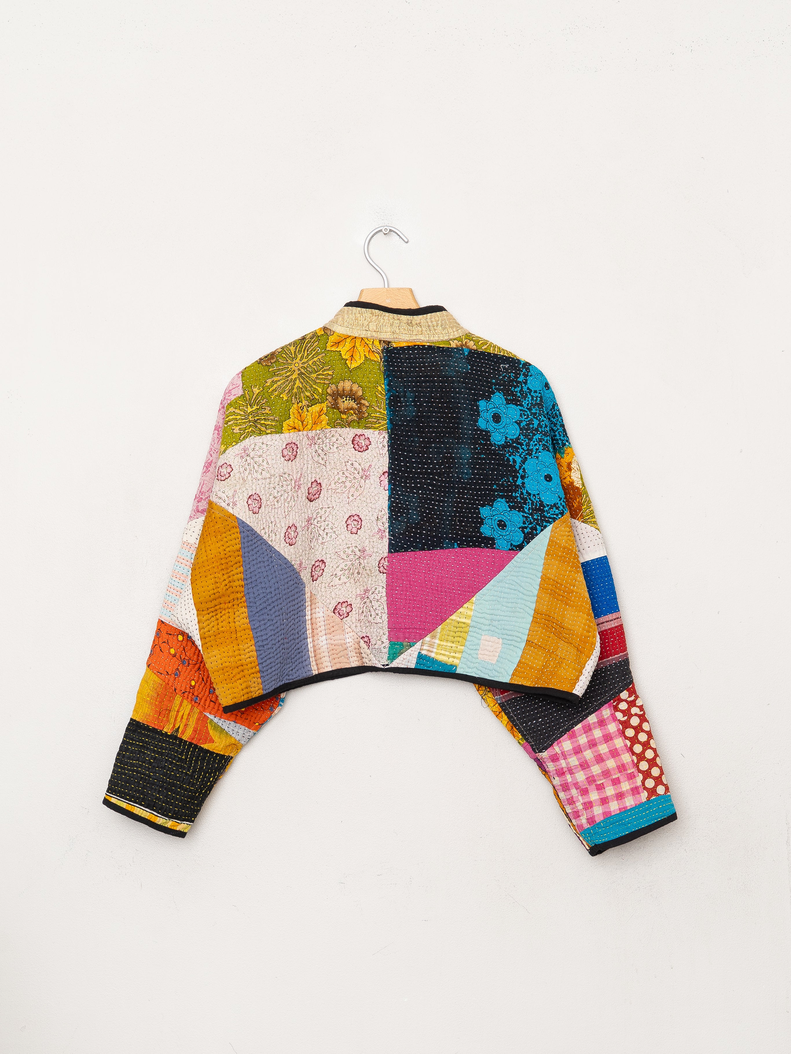 The Kaira Cropped Quilted Patchwork Kantha Jacket
