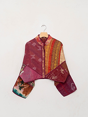 The Kaira Cropped Quilted Patchwork Kantha Jacket