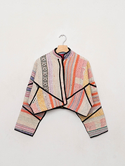 The Kaira Cropped Quilted Patchwork Kantha Jacket