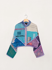 The Kaira Cropped Quilted Patchwork Kantha Jacket