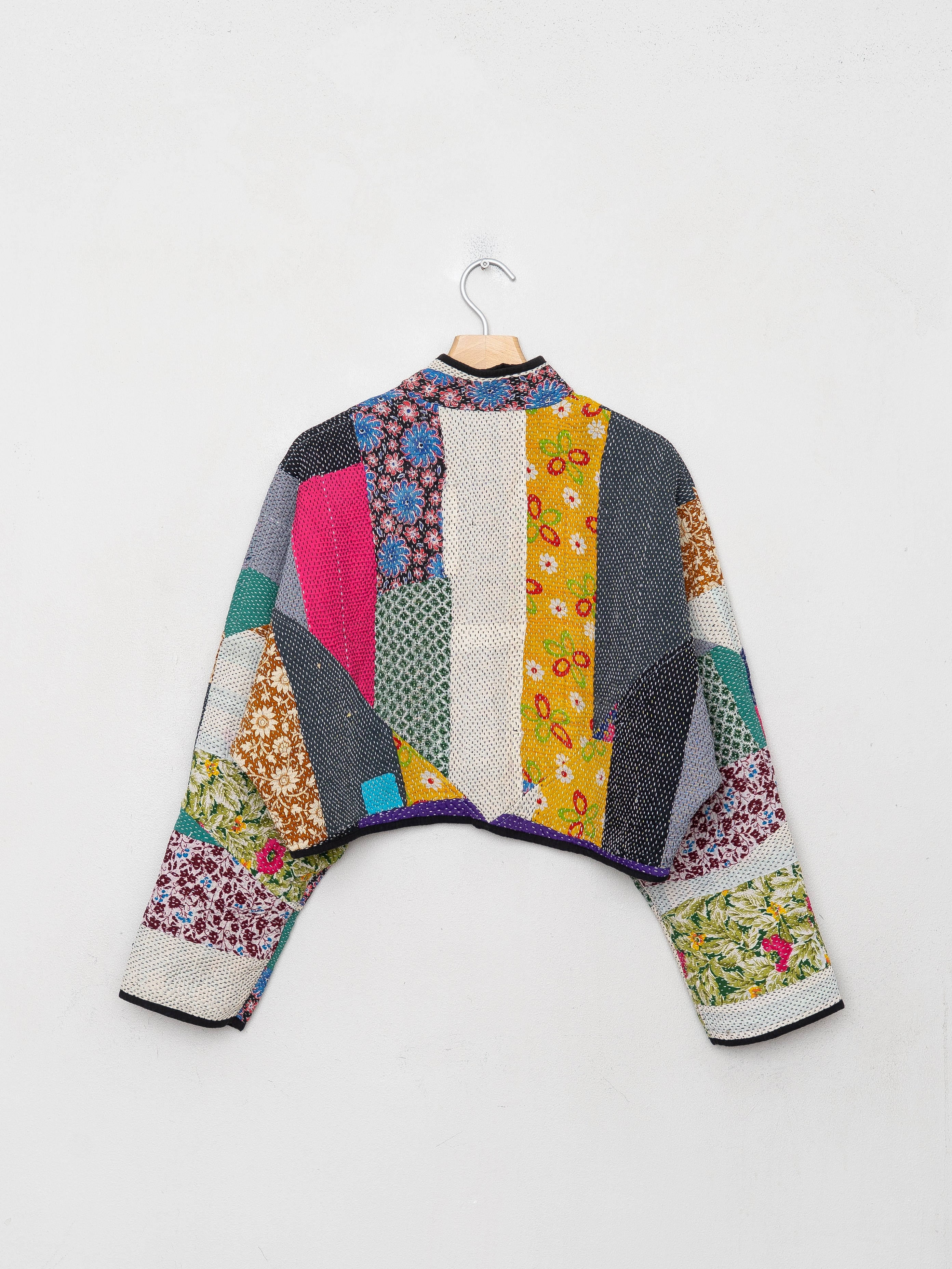 The Kaira Cropped Quilted Patchwork Kantha Jacket