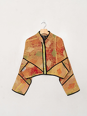 The Kaira Cropped Quilted Patchwork Kantha Jacket