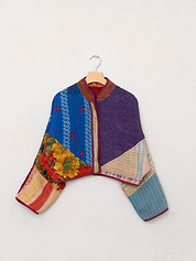 The Kaira Cropped Quilted Patchwork Kantha Jacket