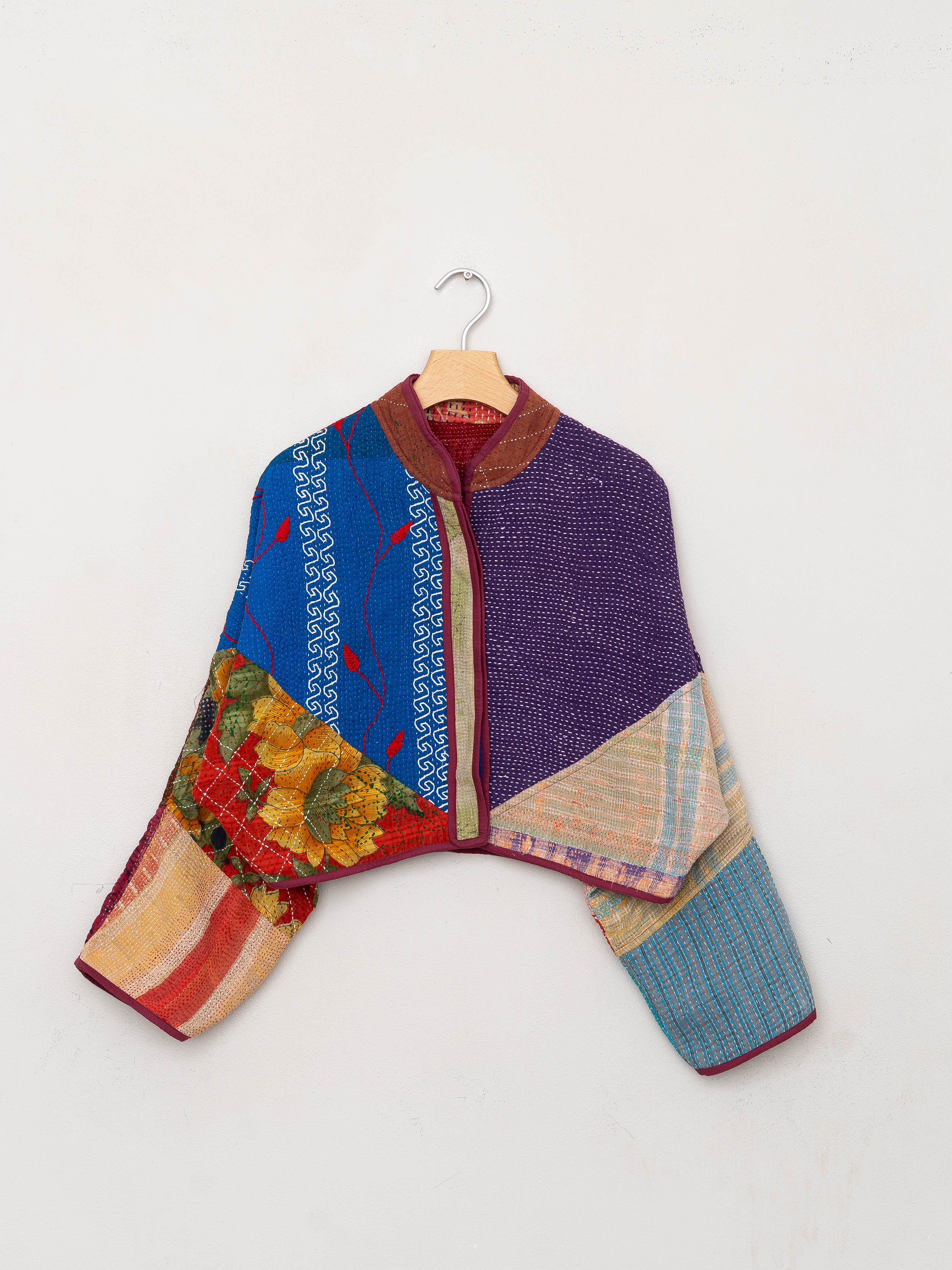 The Kaira Cropped Quilted Patchwork Kantha Jacket