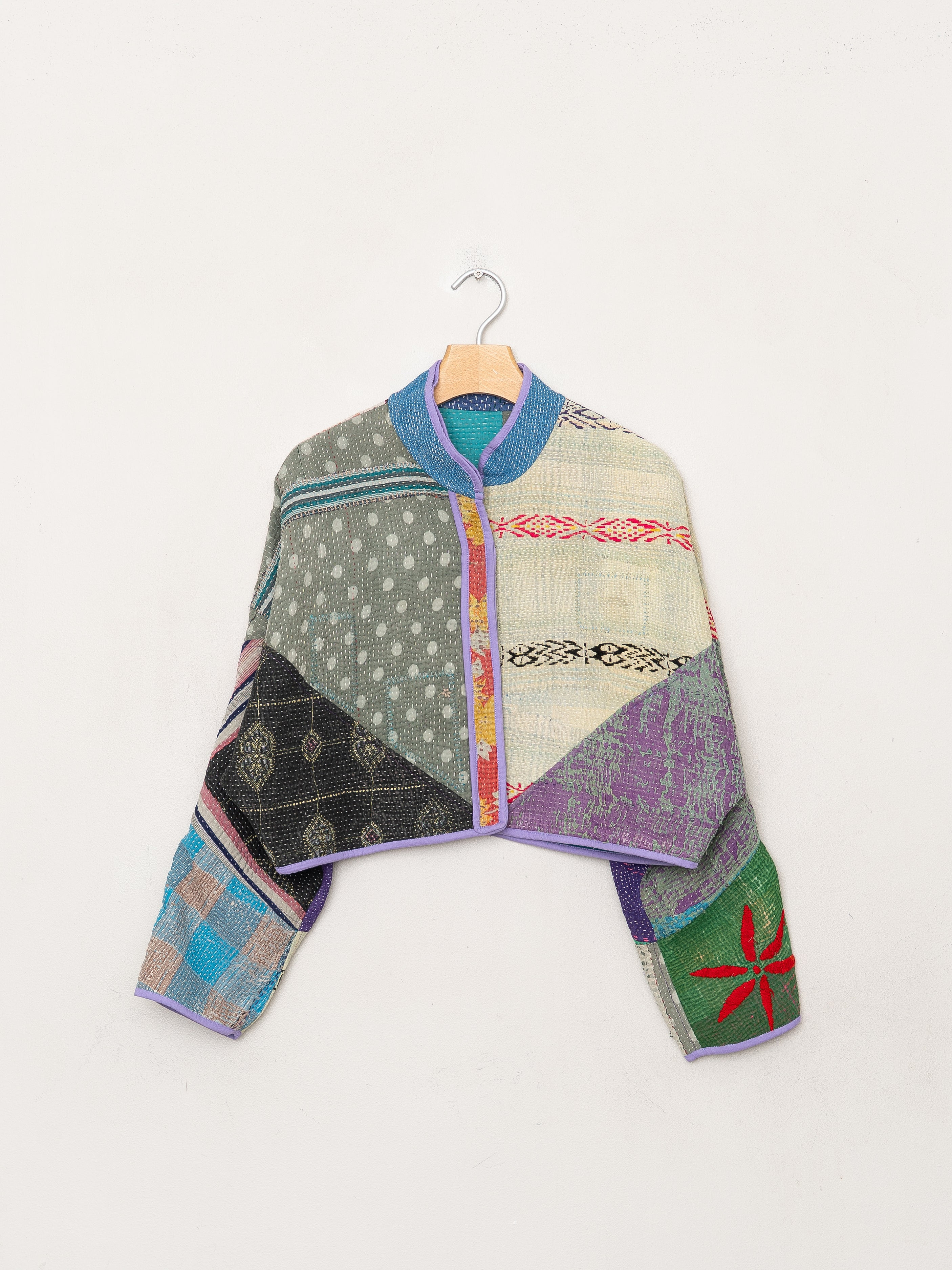 The Kaira Cropped Quilted Patchwork Kantha Jacket